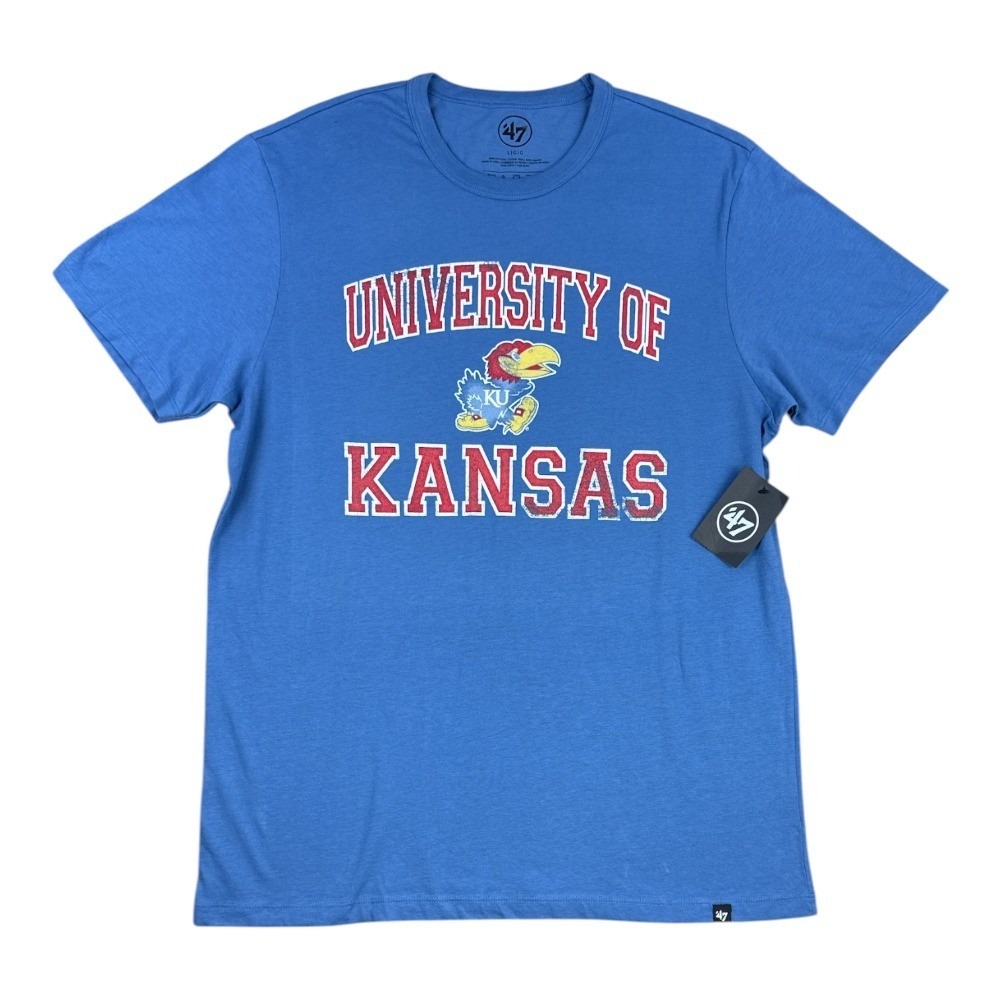 47 Brand University of Kansas Jayhawks T-Shirt Mens Large Blue Graphic Tee NWT